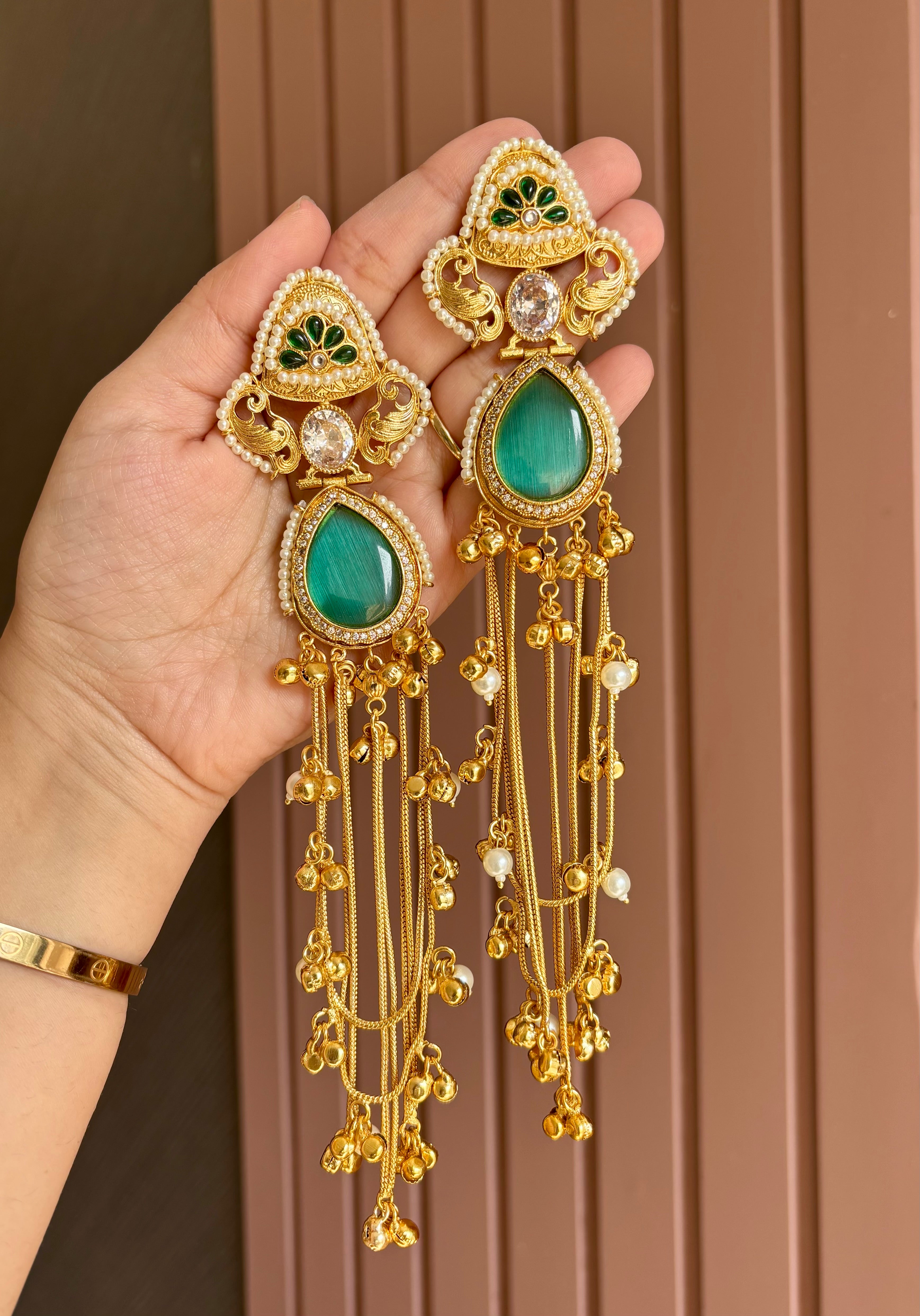 Yamini Kashmiri Designer Long Earrings ( Turquoise)