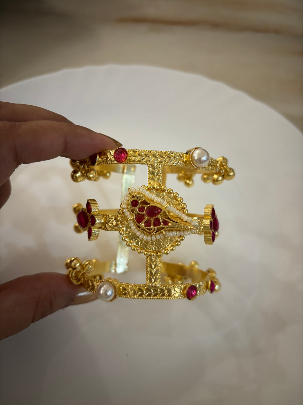 Ruby Brass Ghungroo Adjustable Bracelet