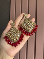 High Quality Designer Oversized Mang Tikka With Earrings ( Maroon )