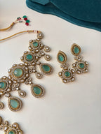 Princess Jasmine Turkish Necklace With Mang Tikka & Earrings (Turquoise)