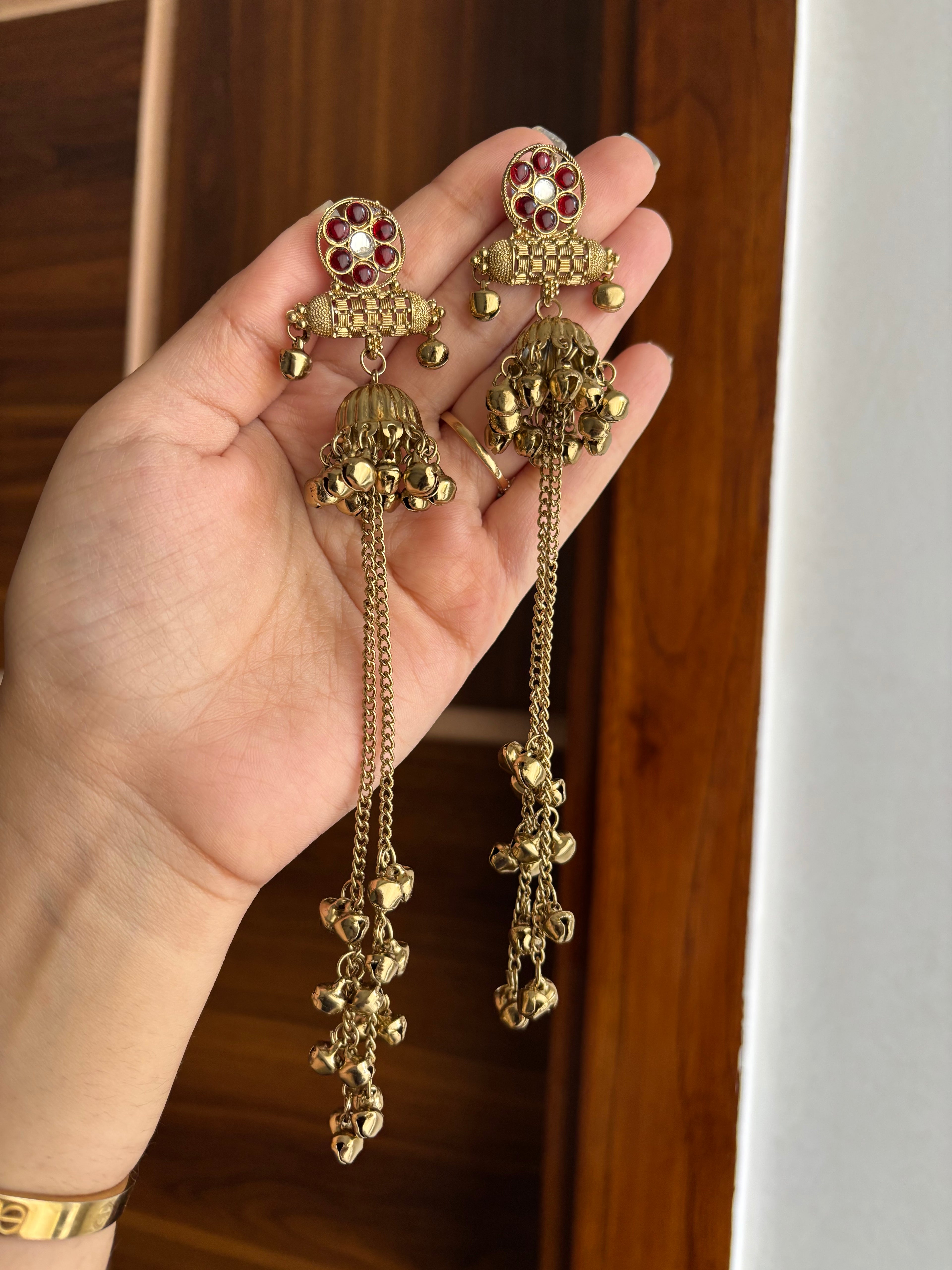 Daisy Kashmiri Jhumkas With Long Layers ( Maroon)