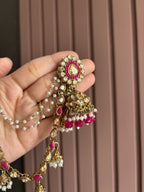 Dark Pink Jhumki With Detachable Earchain