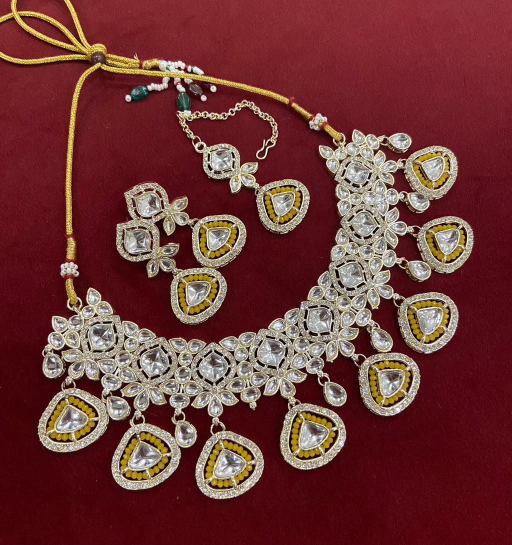 Polki Dupe Necklace With Earrings & Tikka