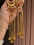 Jasleen Long Maroon Kashmiri Statement Earrings