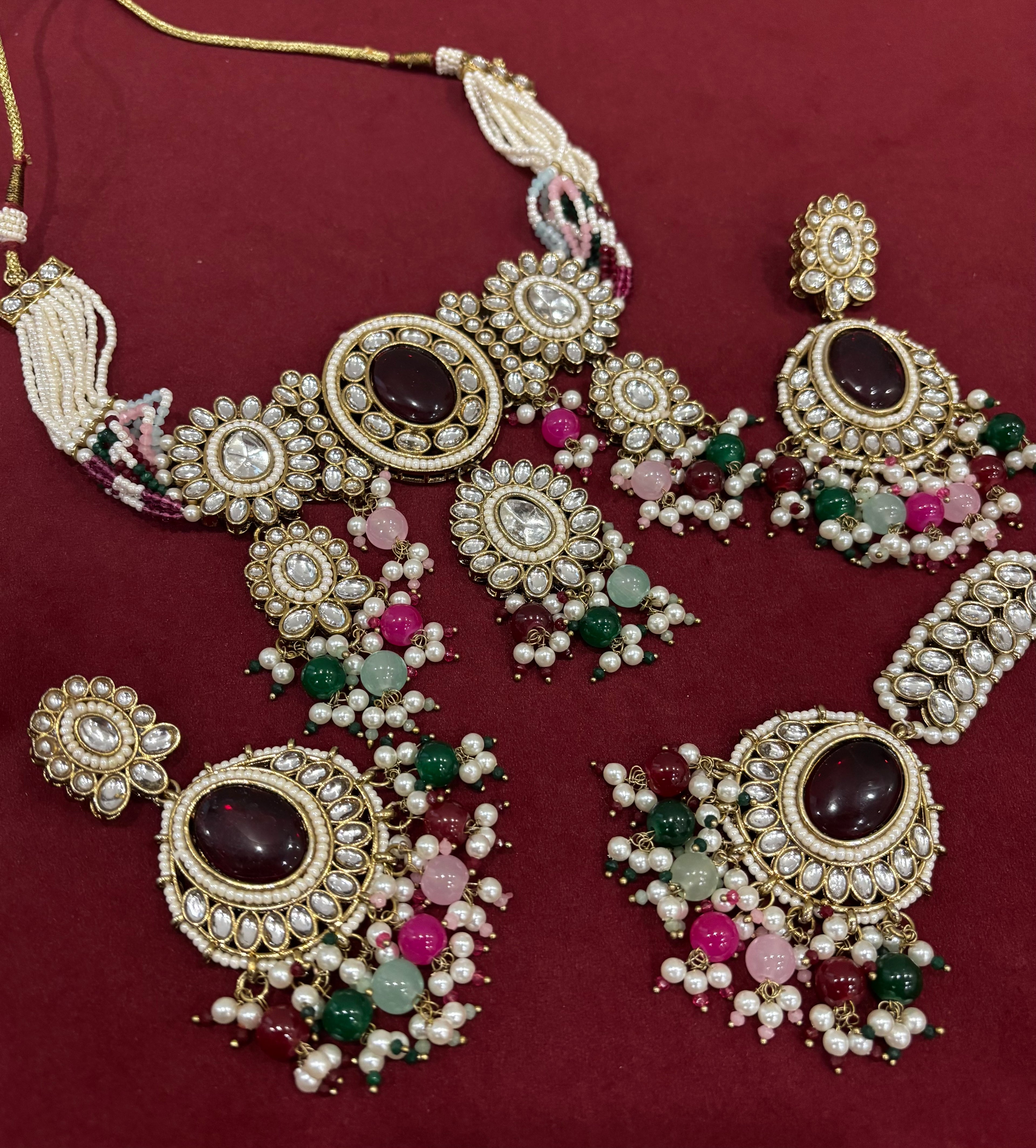 Neeti Multi Colour Heavy Look Choker Set With Mang Tikka & Earrings