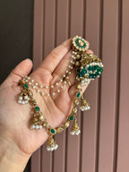 Green Jhumki With Detachable Earchain
