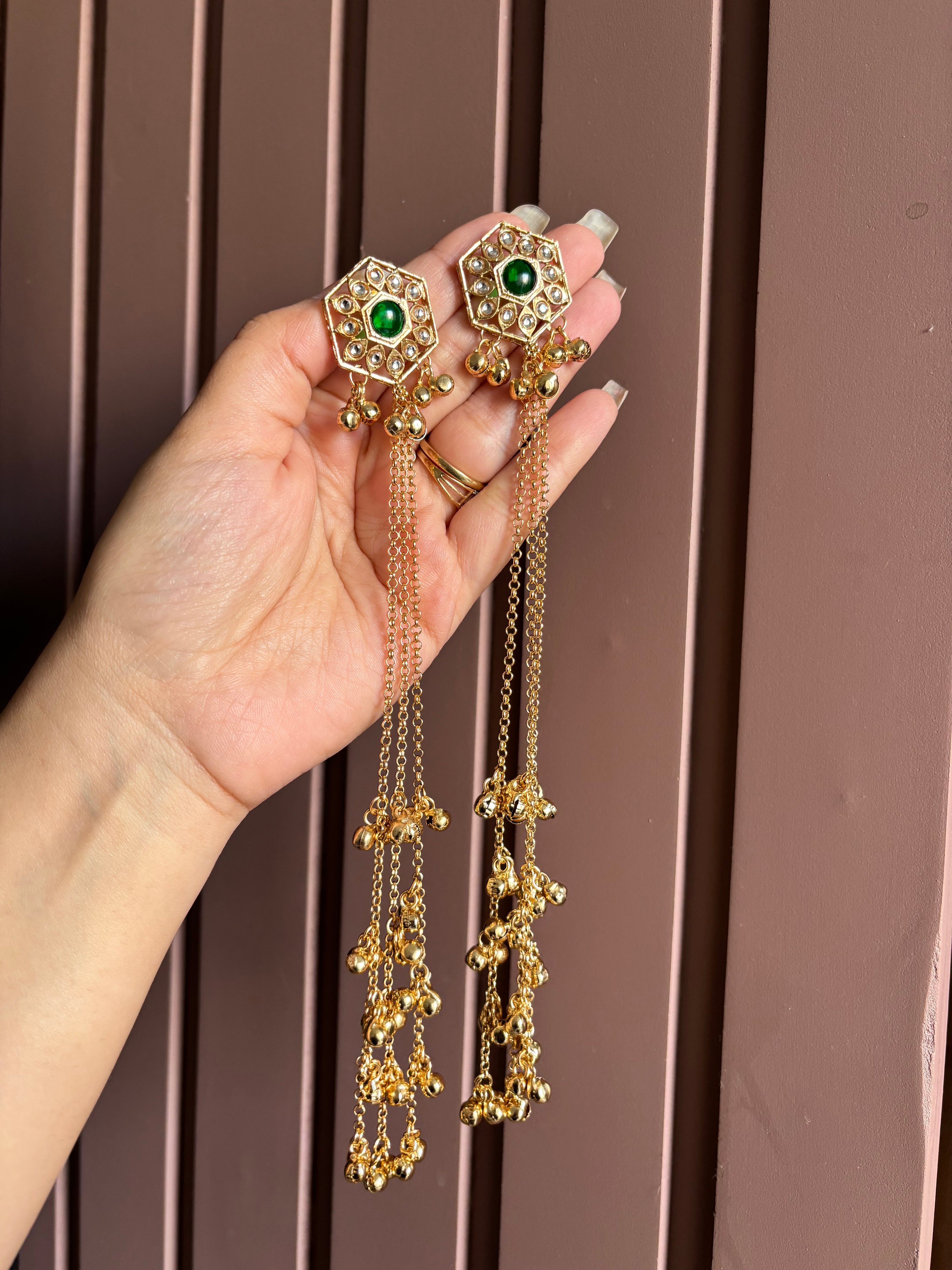 Kundan Touch Green Kashmiri Earrings