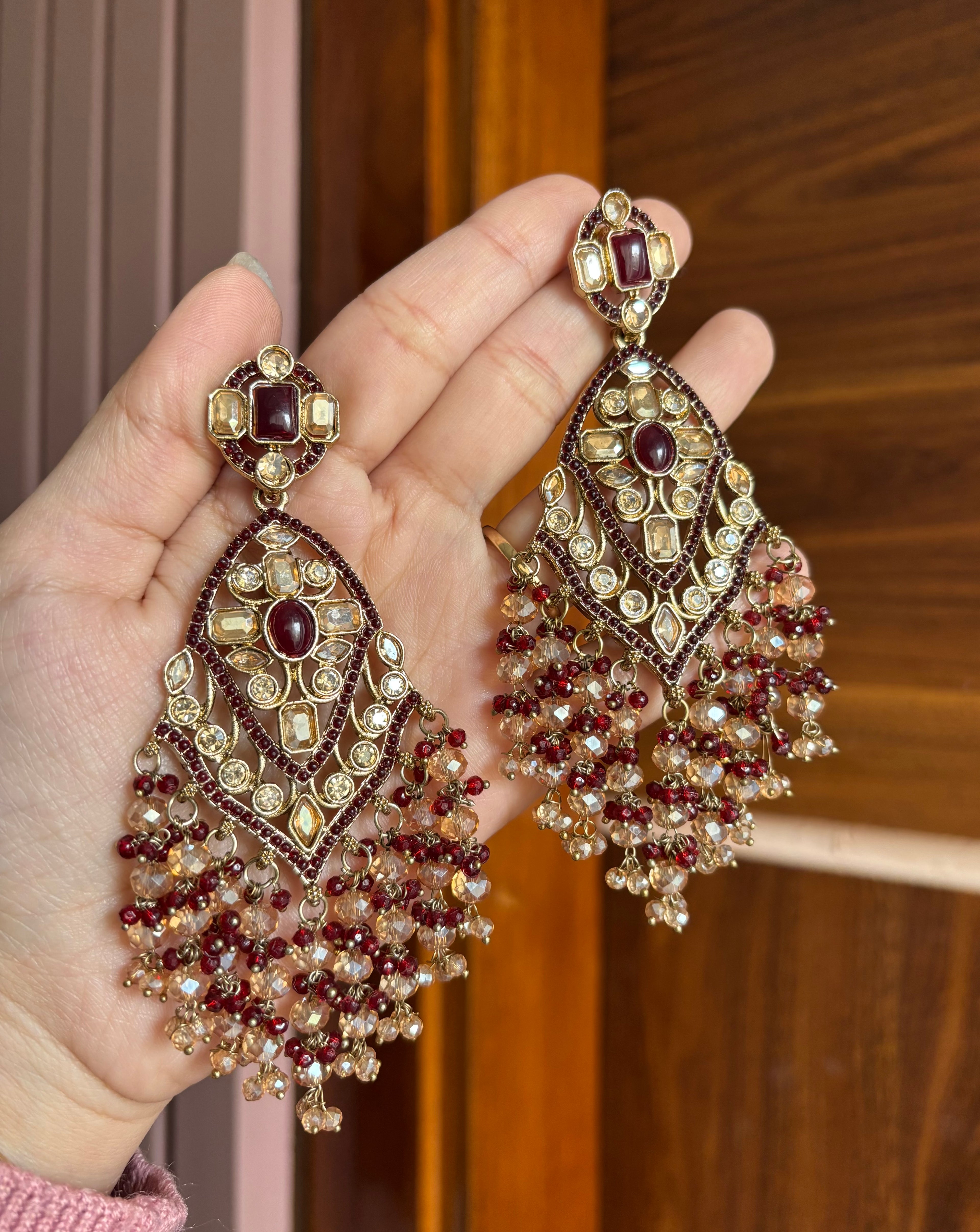 High Quality Designer Crystal Beads Work Long Earrings