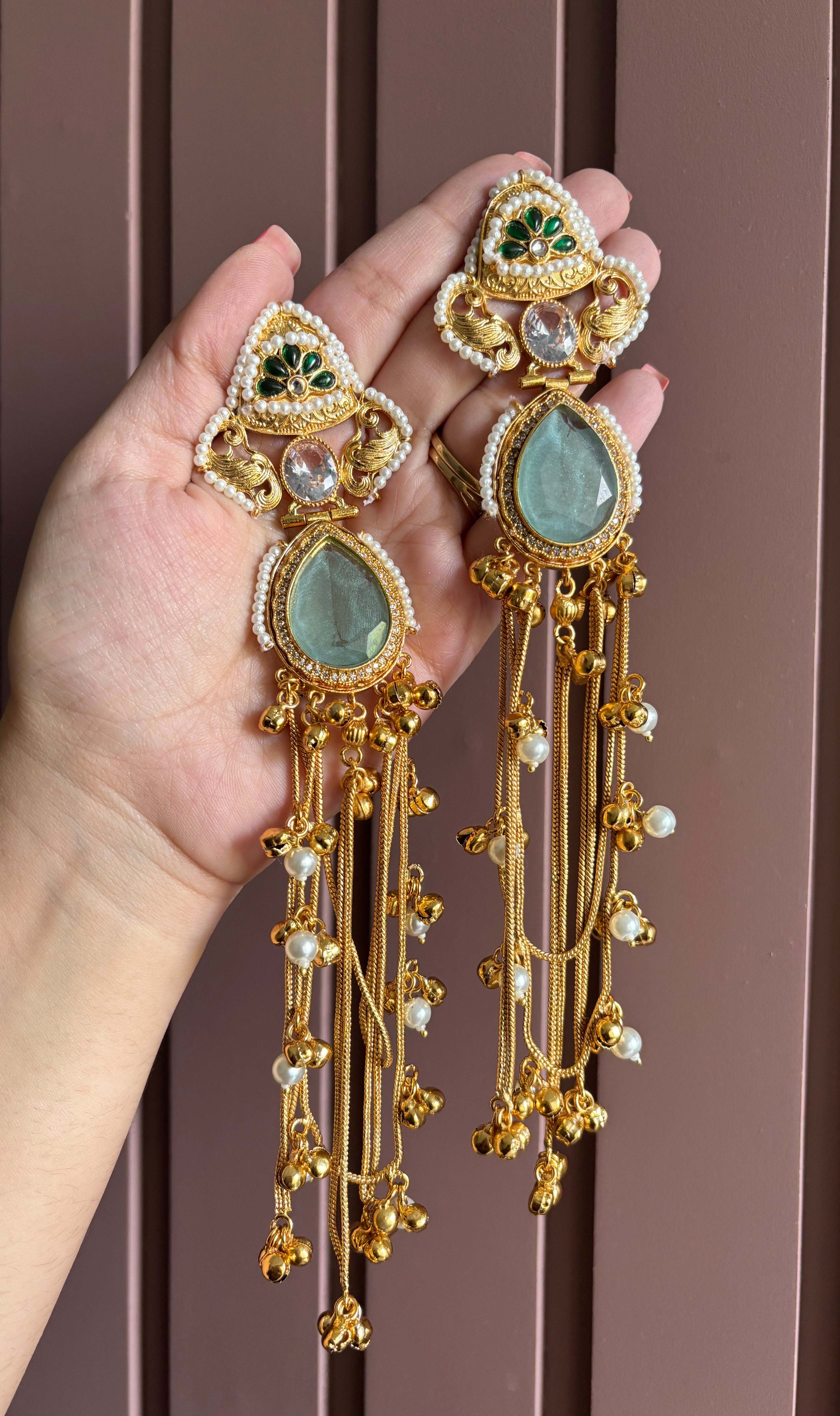 Yamini Long Kashmiri Earrings (Turquoise)