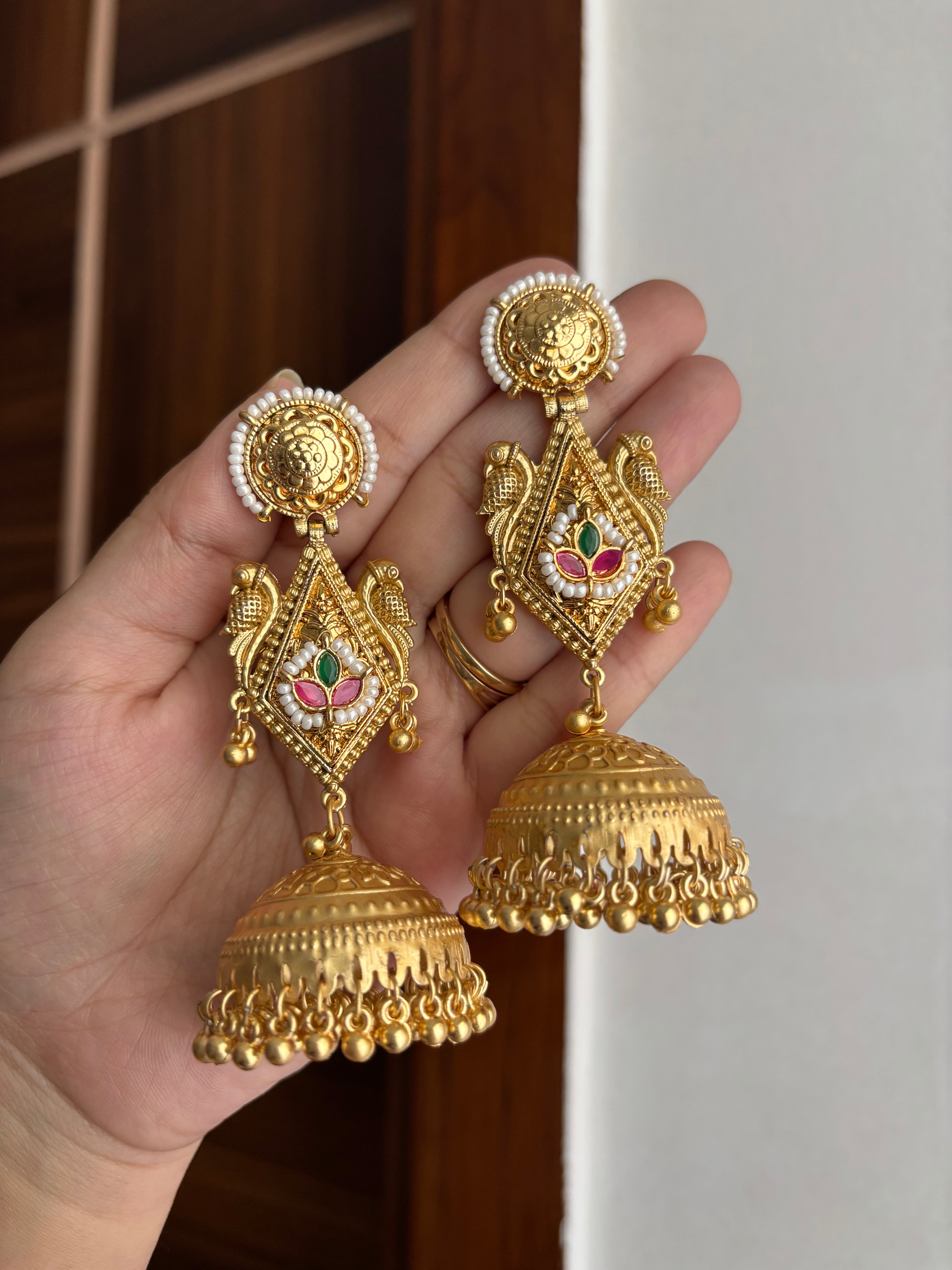 Shreya Ruby & Green Touch Jhumkas