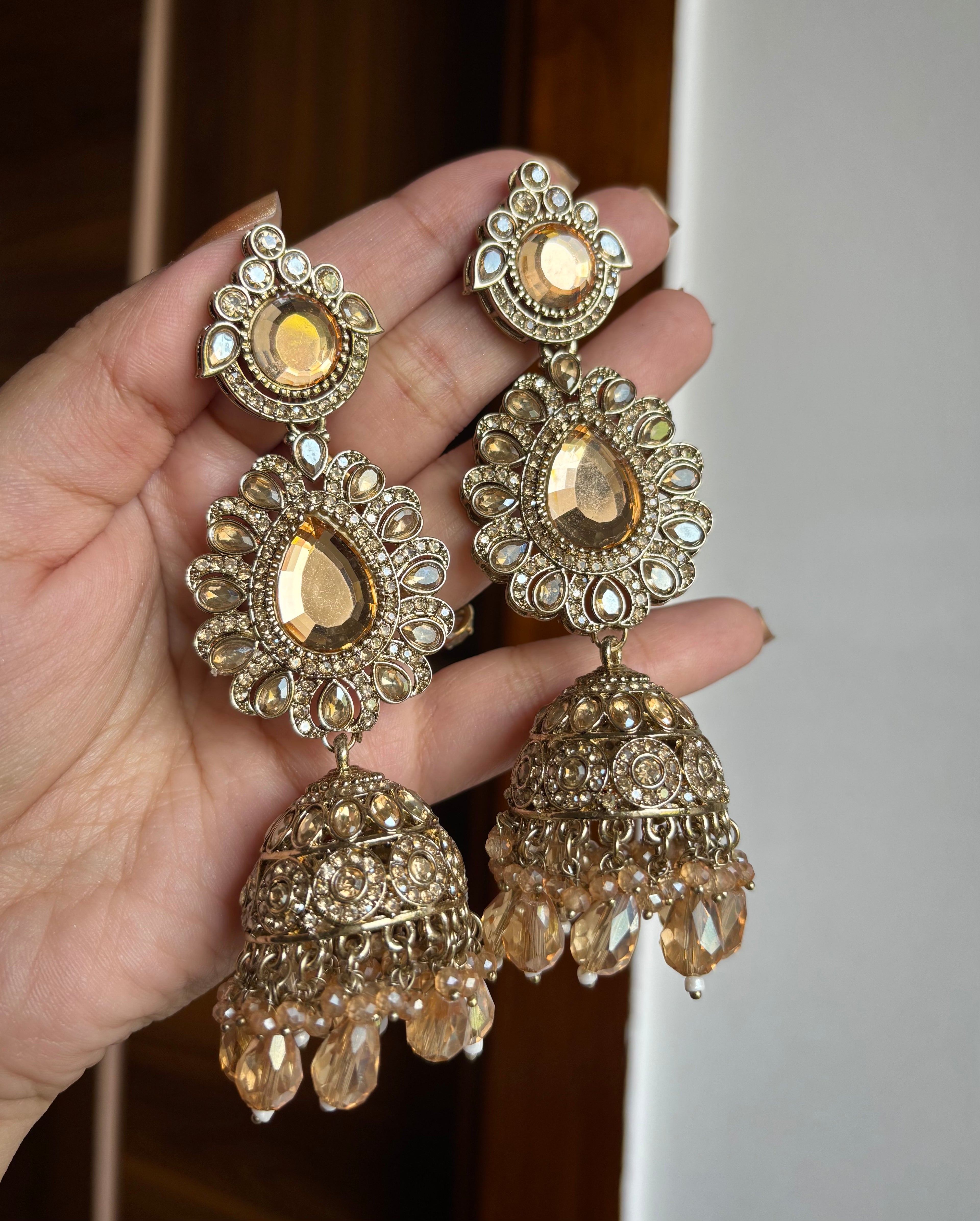 Flower Long Champagne Jhumki