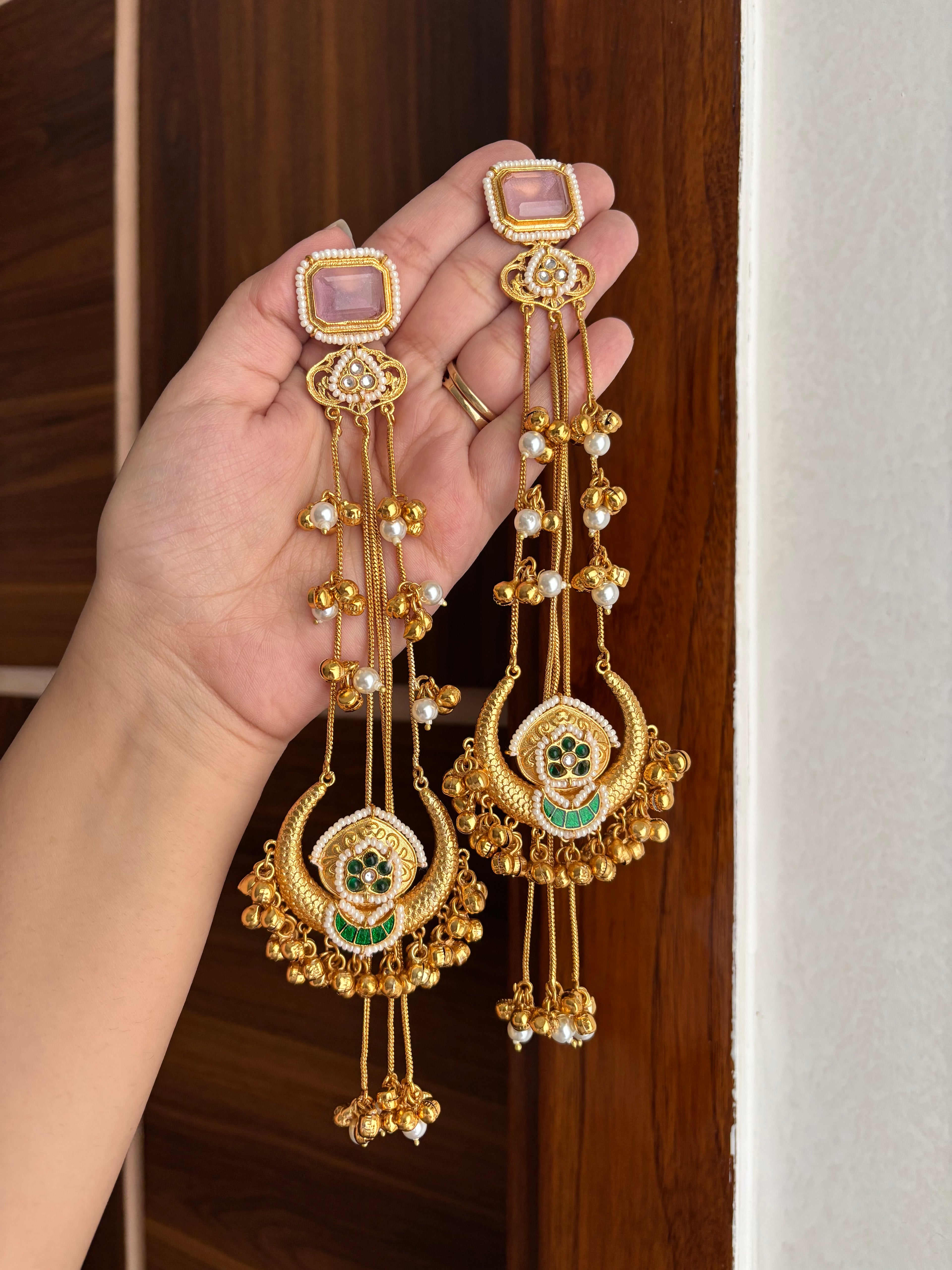 Harsha Kashmiri Long Earrings (Pink)