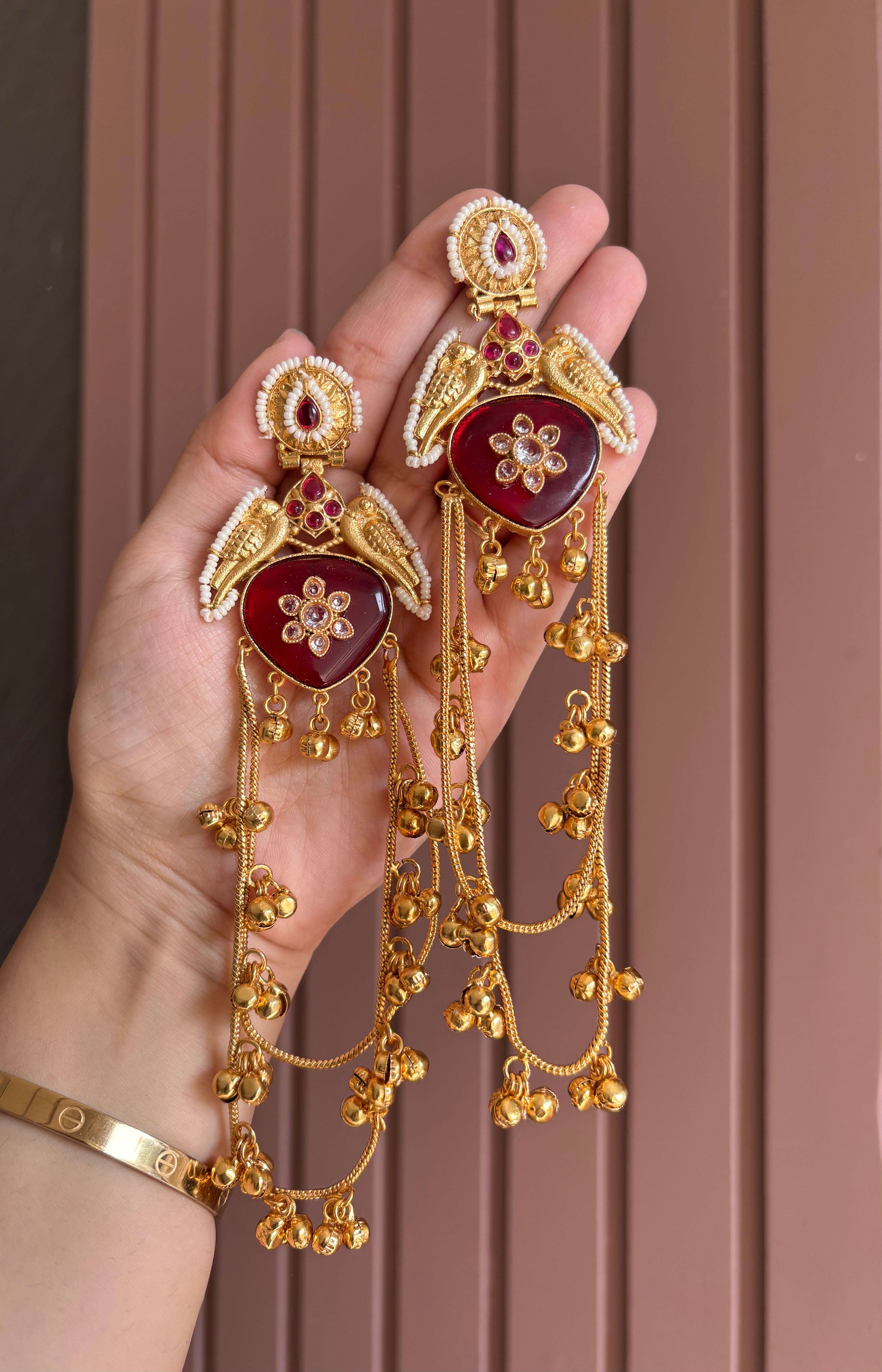Preet Kashmiri Designer Long Earrings ( Maroon )