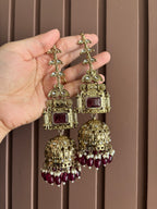 Champa Heavy Look Jhumkas With Sahara (Wine)