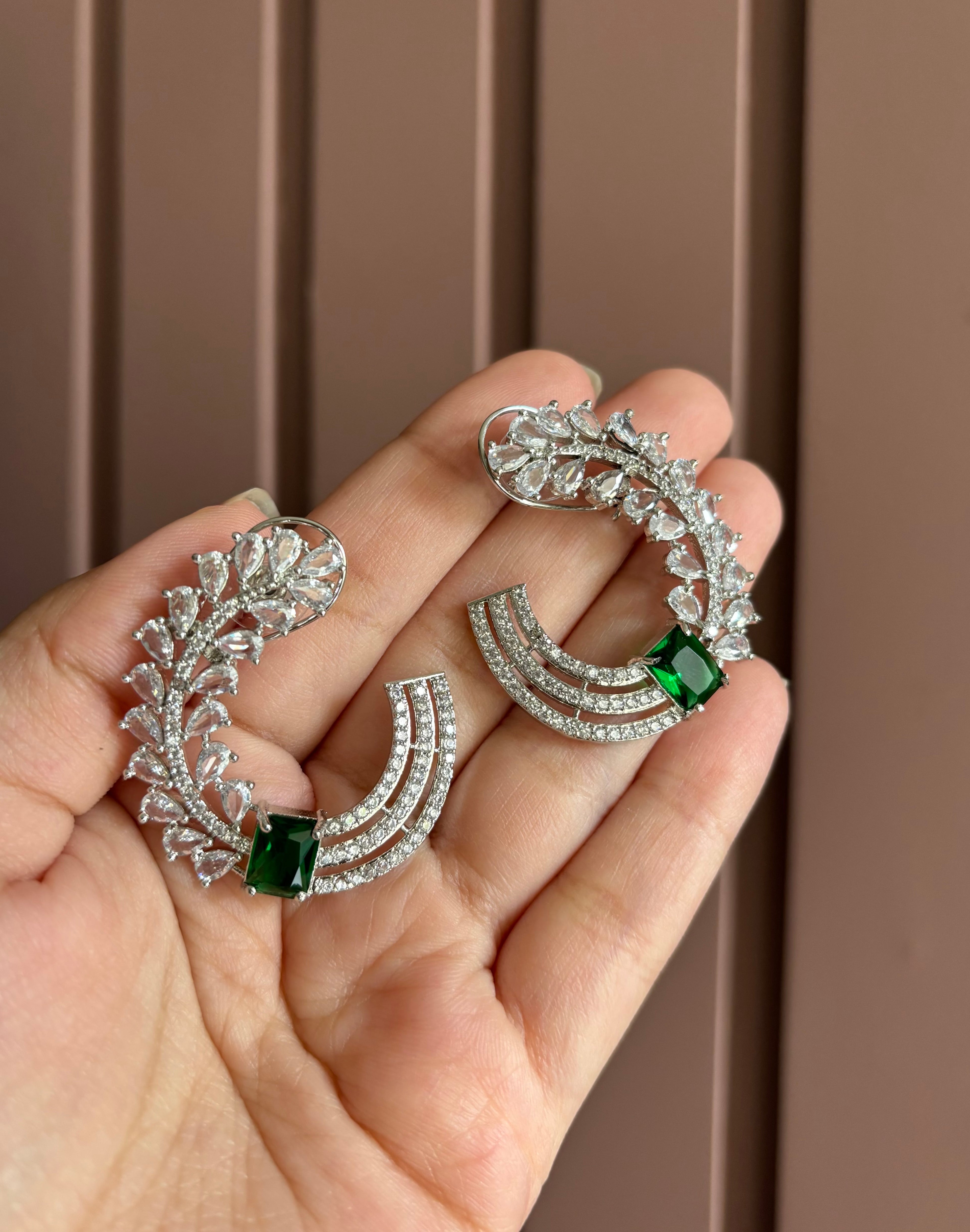 High Quality Designer American Diamond Stud Earrings (Emerald)