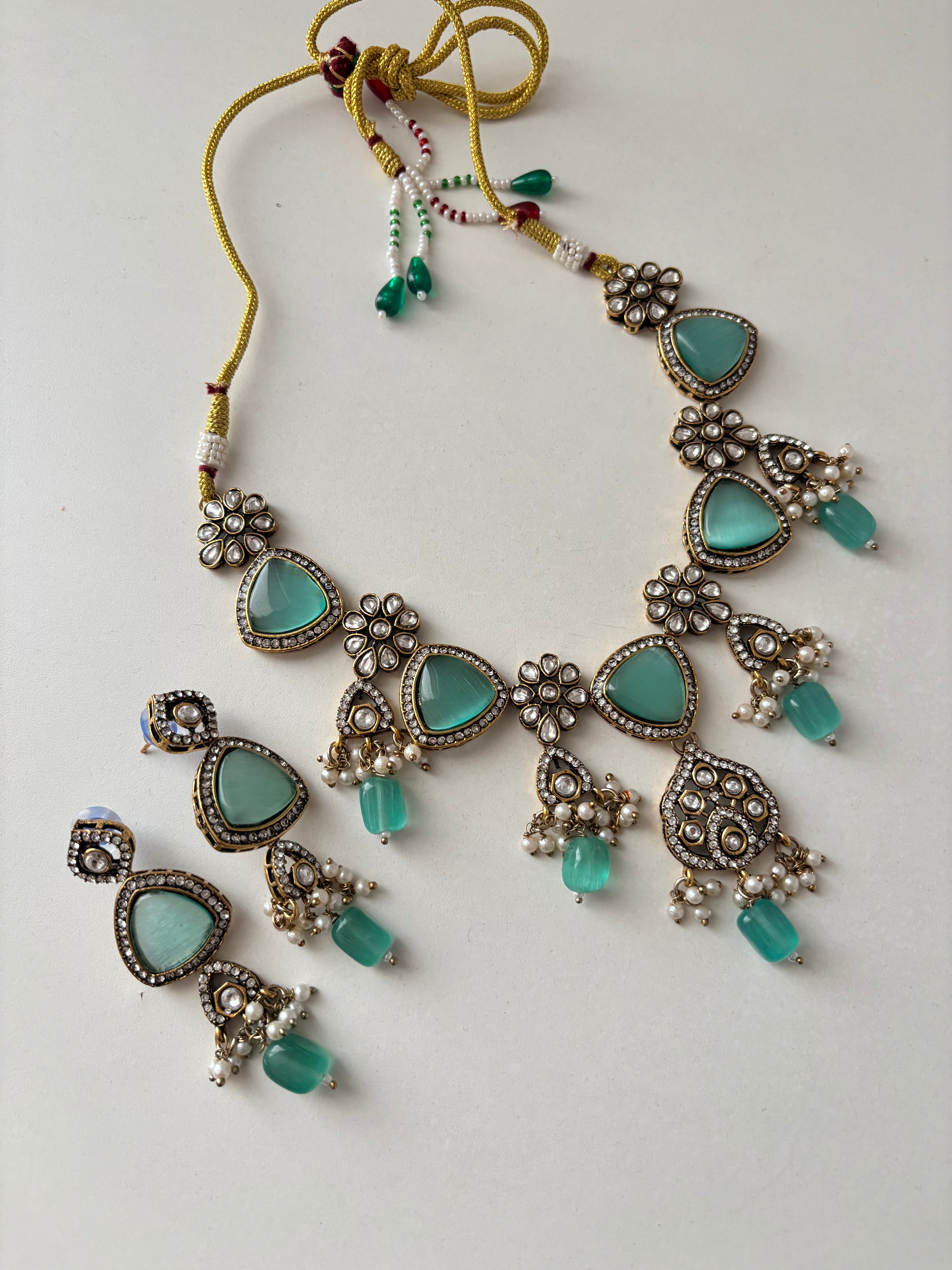 Shishuka Moissanite Necklace With Earrings (Turquoise)
