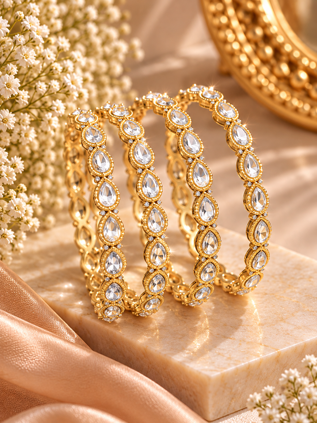 Almond Kundan Bangles