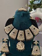 Royal Black Jadau Heavy Look Necklace With Mang Tikka & Long Earrings