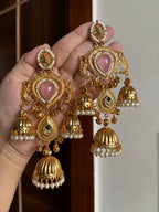 Rashmika Kashmiri Jhumkas With Detachable Earchain (Pink)