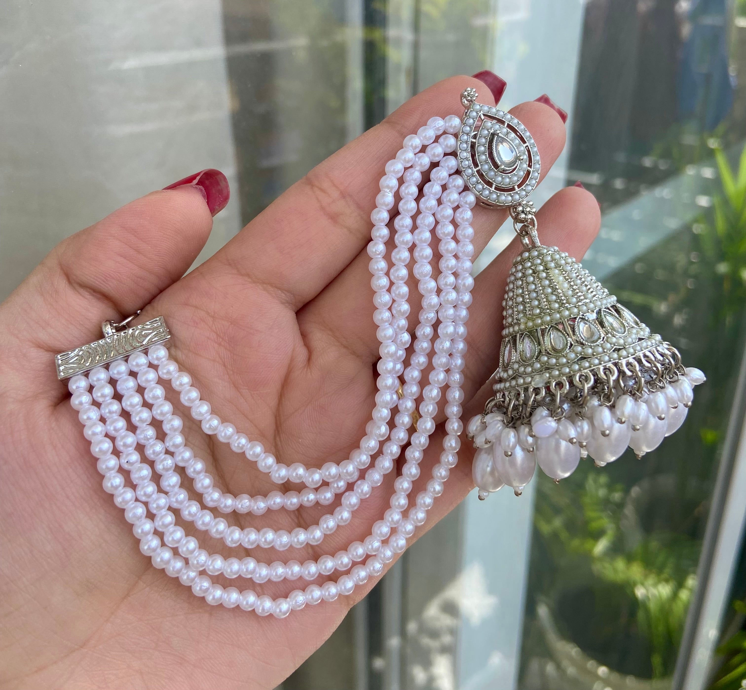 Silver Jadau Jhumkas With Side Layers