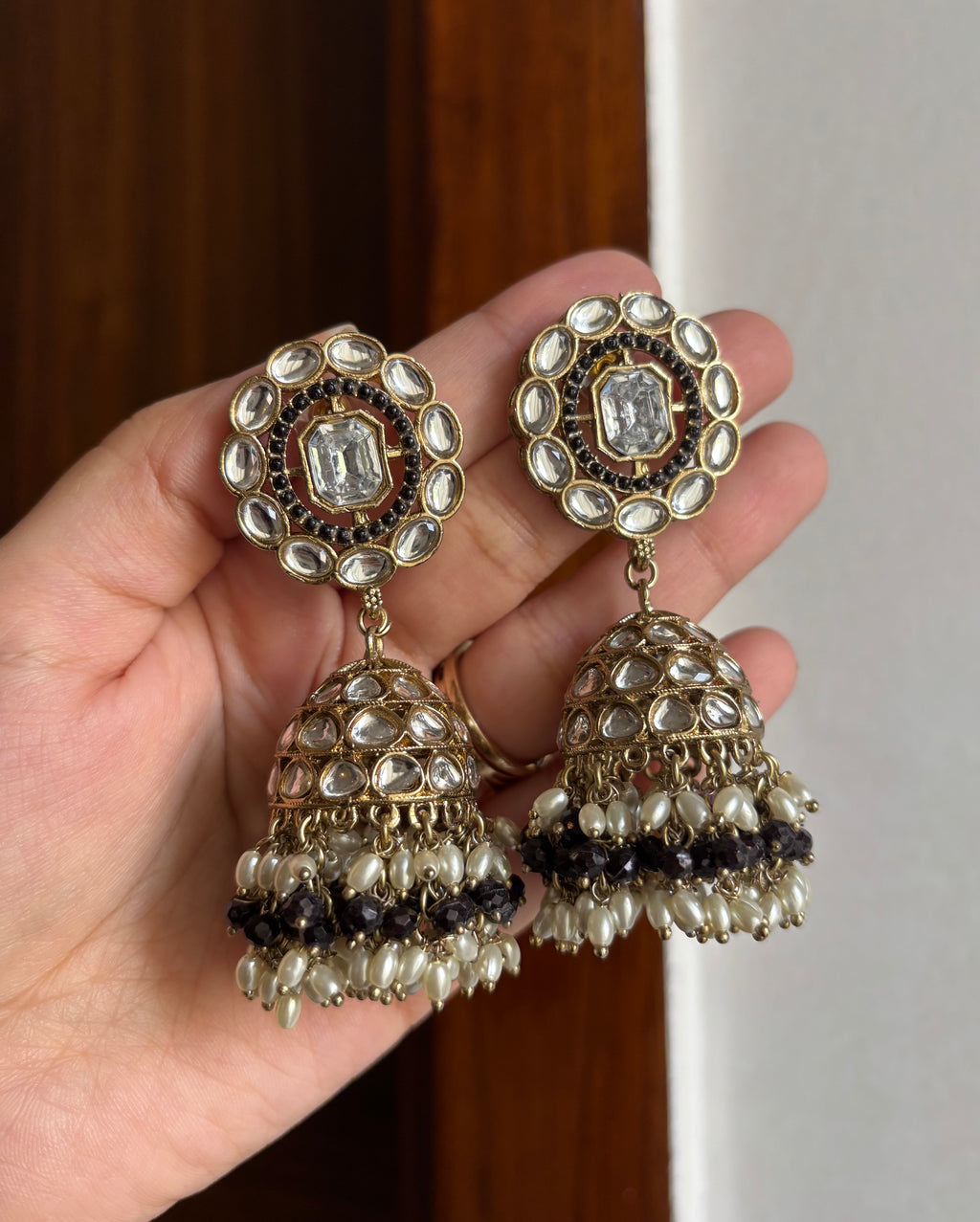 Tavleen Designer Kundan Jhumkas (Black)