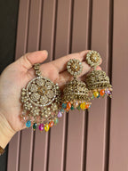 High Quality Designer Flower Mang Tikka & Jhumki ( Multi )