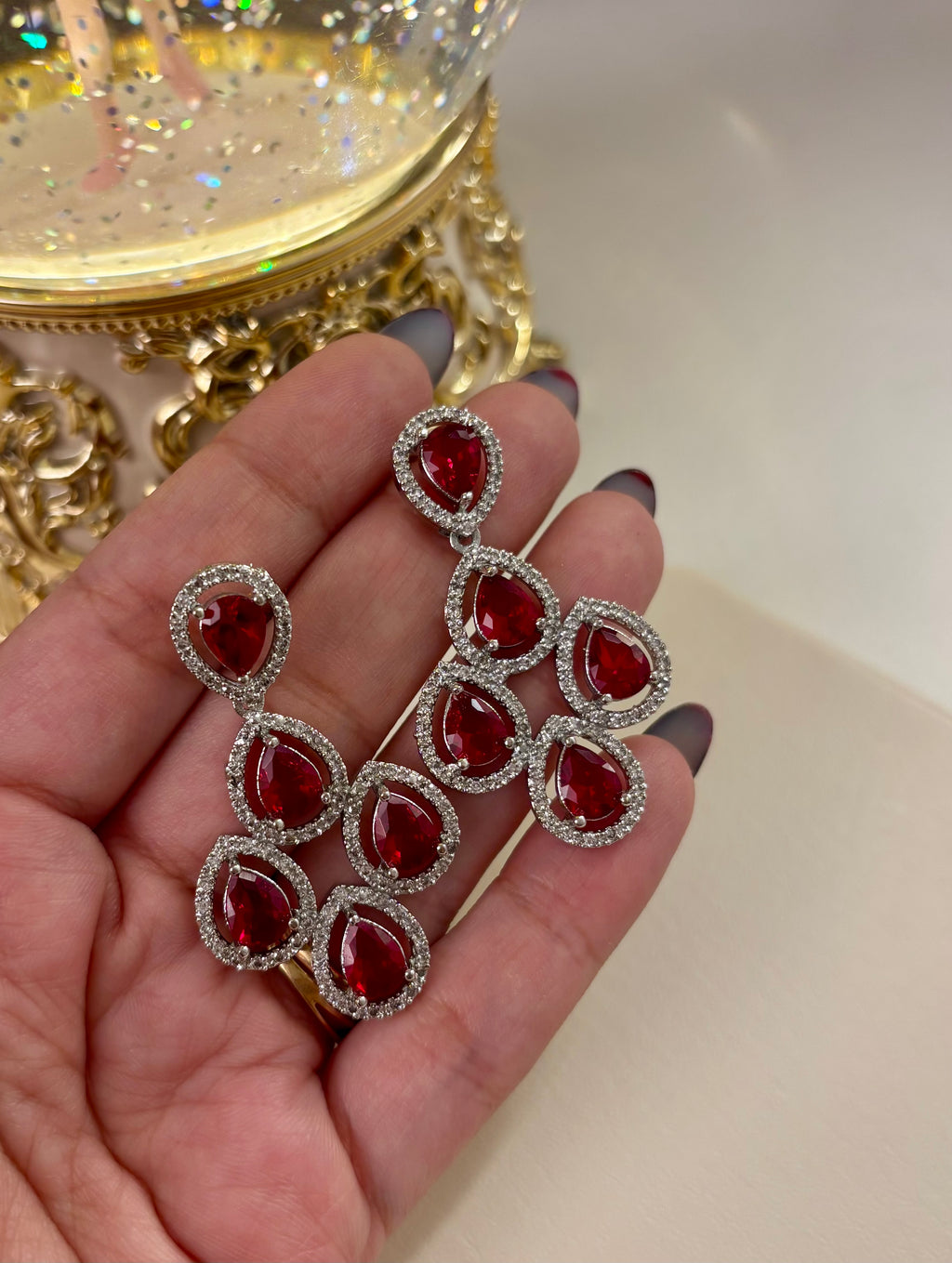 Malta Ruby American Diamond Earrings
