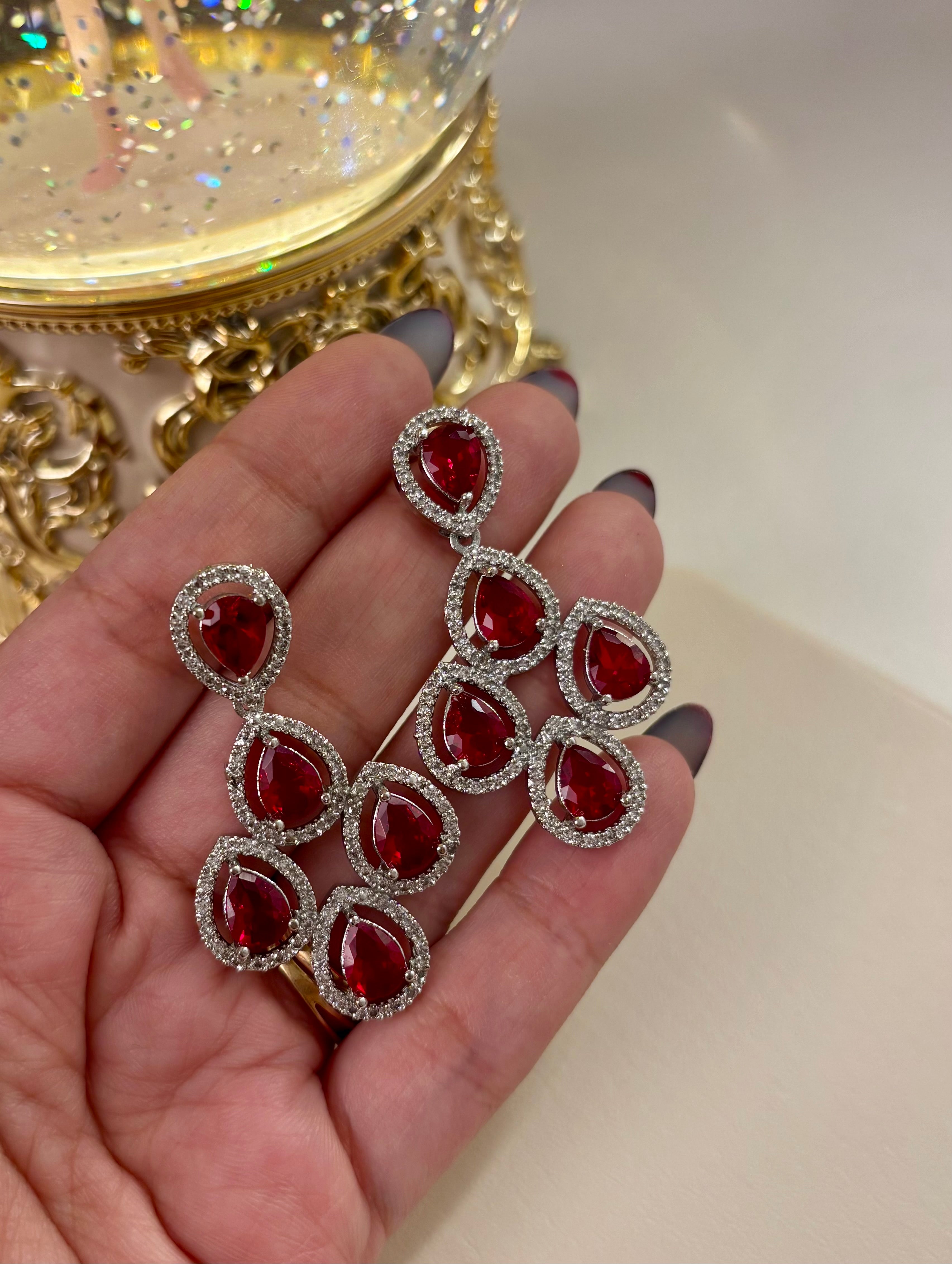 Malta Ruby American Diamond Earrings