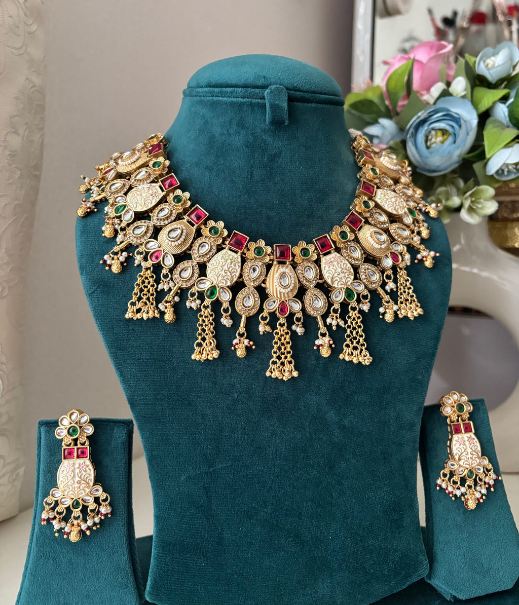 High Quality Designer Heavy Look Heritage Necklace With Earrings