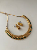 Sleek Gold Look Like Emerald Necklace With Jhumki