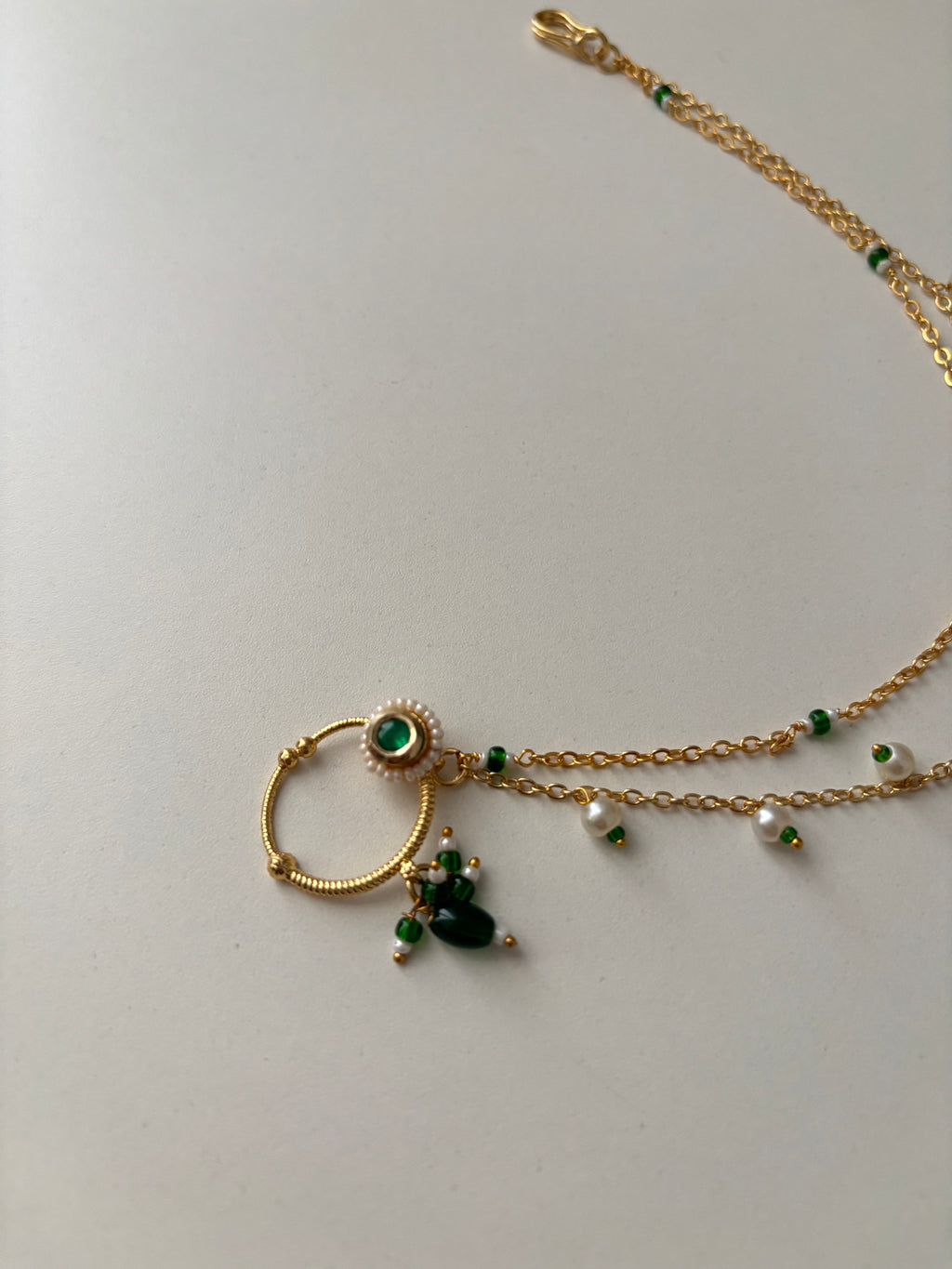 Radha Press On Nose Pin With Side Layer (Green)