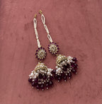 Flower Meenakari & Kundan Touch Jhumkas With Detachable Earchain (Purple)