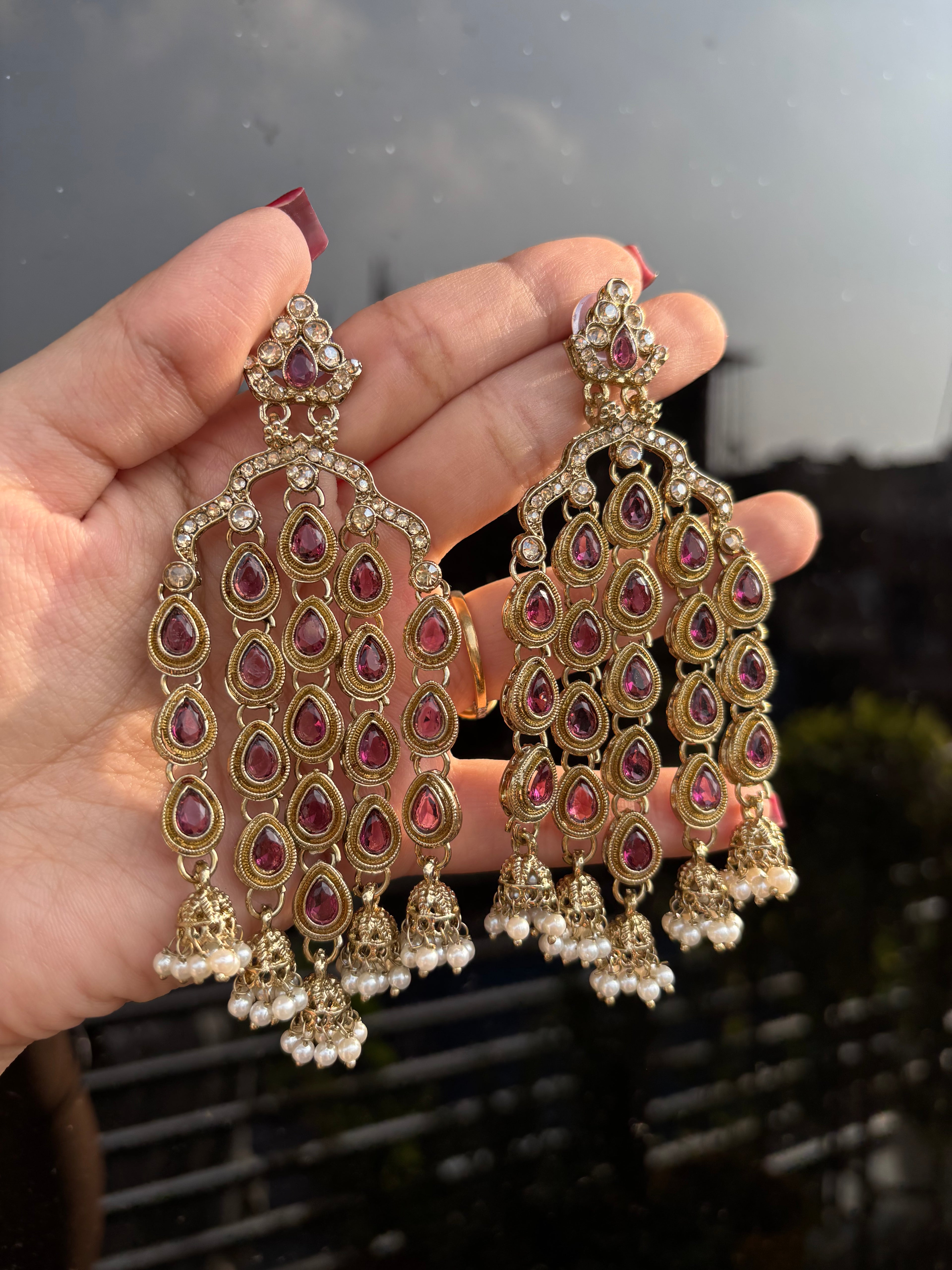 Wine Mehreen Long Earrings