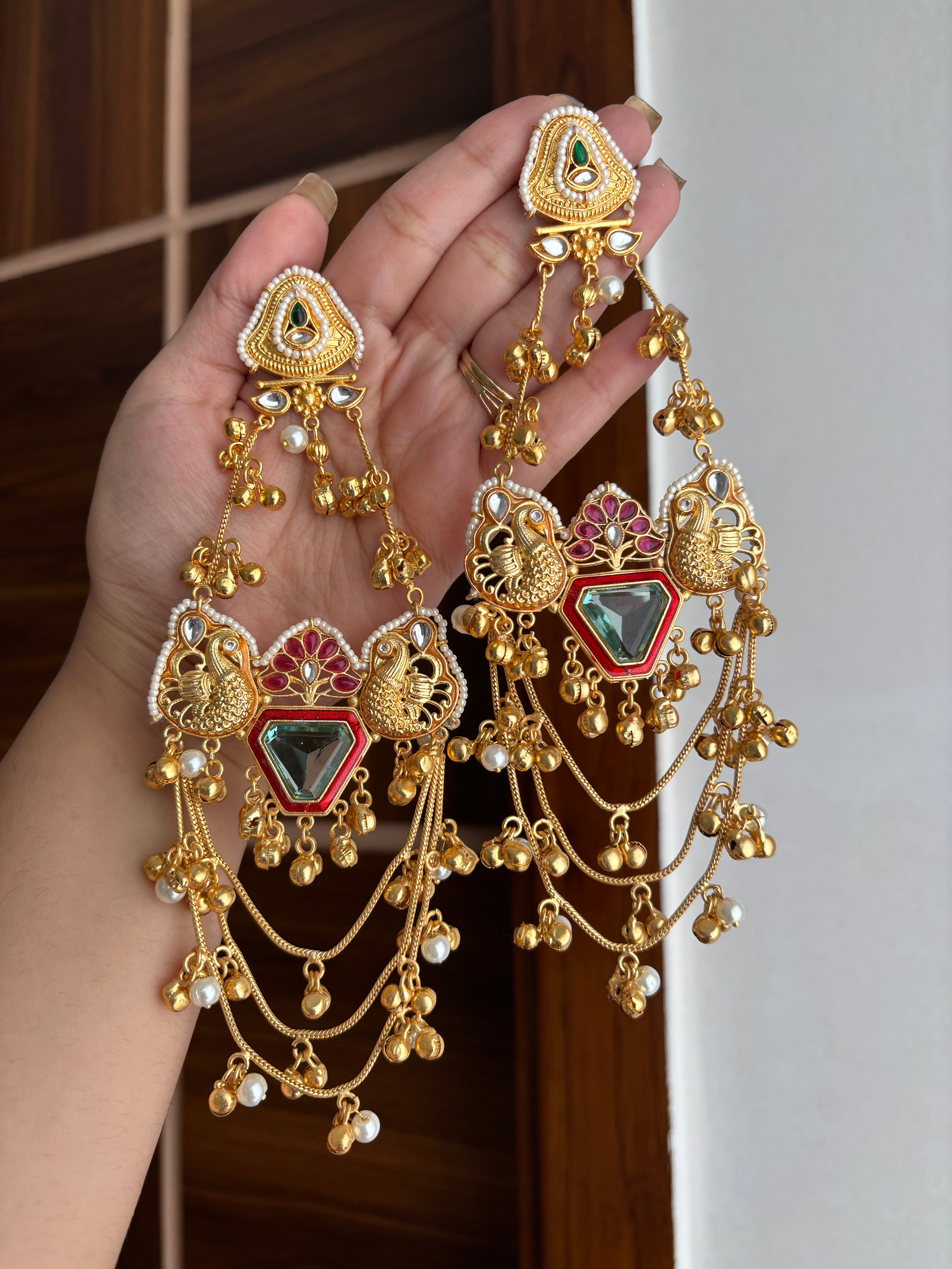 Alisha Long Kashmiri Earrings (Turquoise)