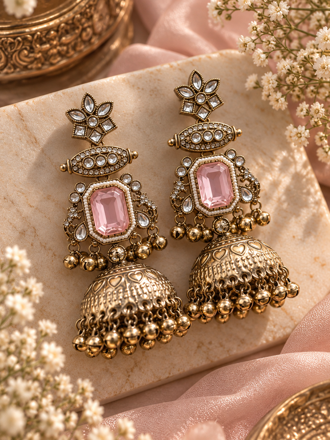 Kohinoor Pink Kashmiri Jhumkas