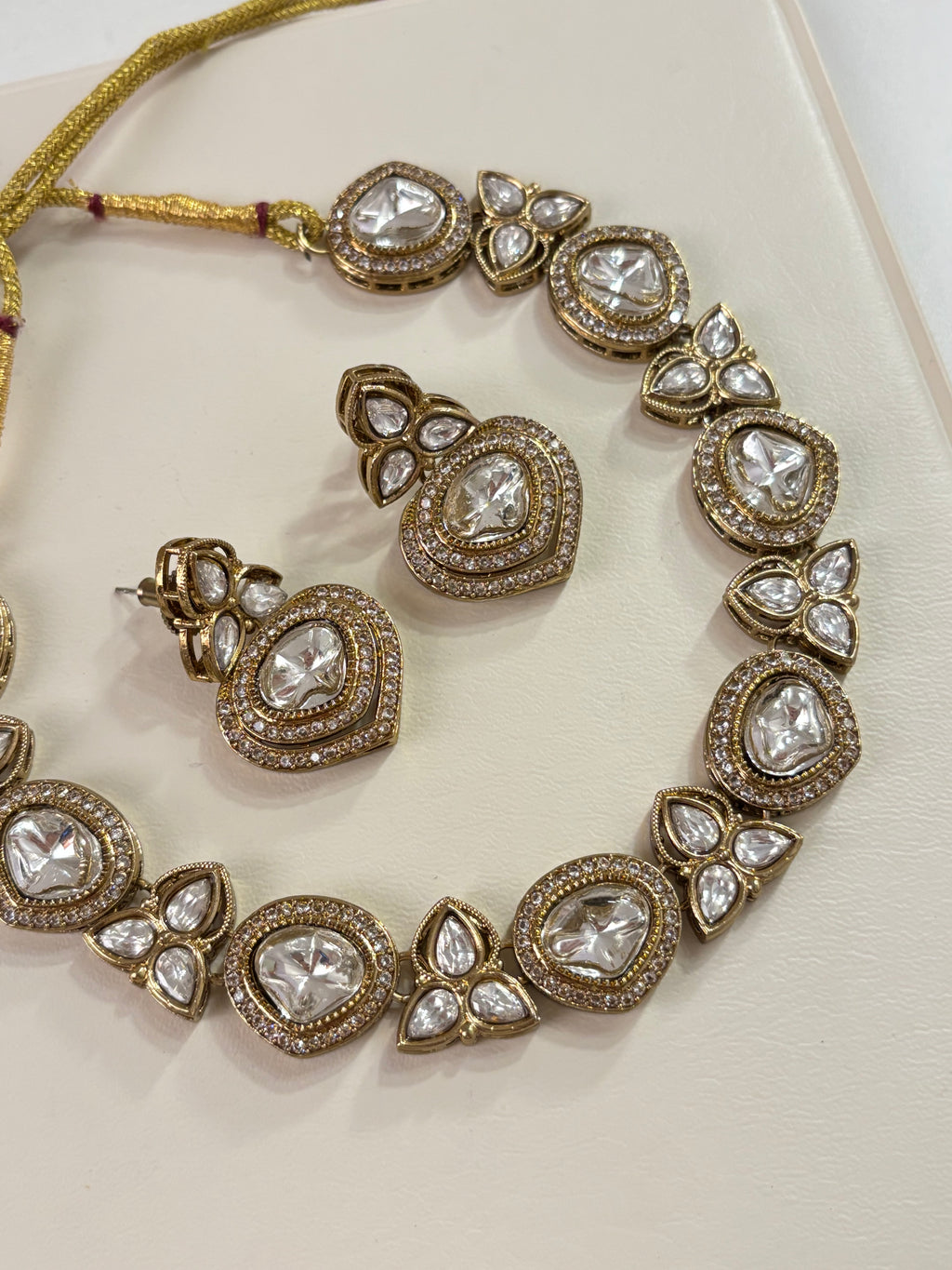 Premium Sleek Moissanite & Doublet Stones Work Necklace With Earrings