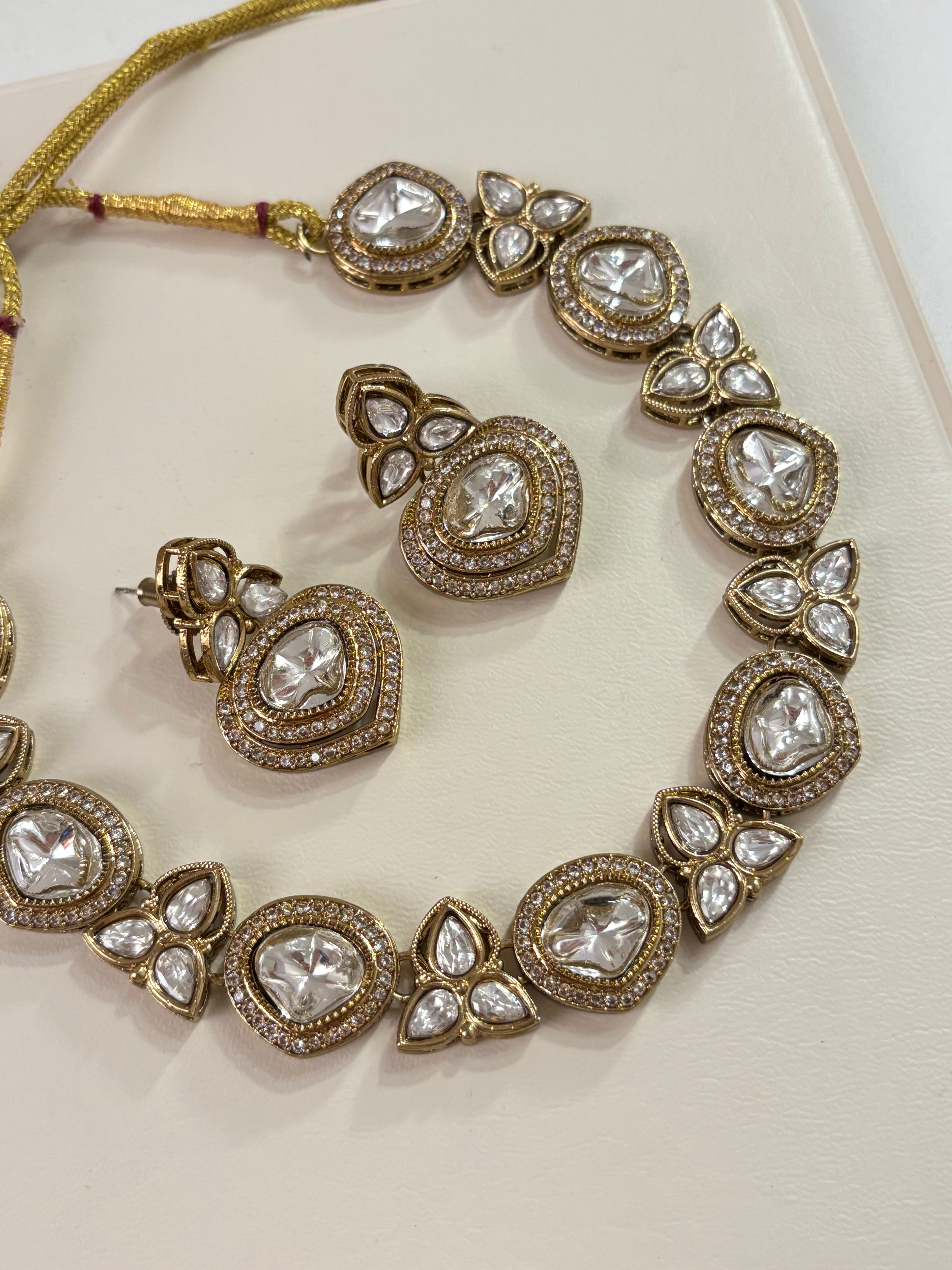 Premium Sleek Moissanite & Doublet Stones Work Necklace With Earrings