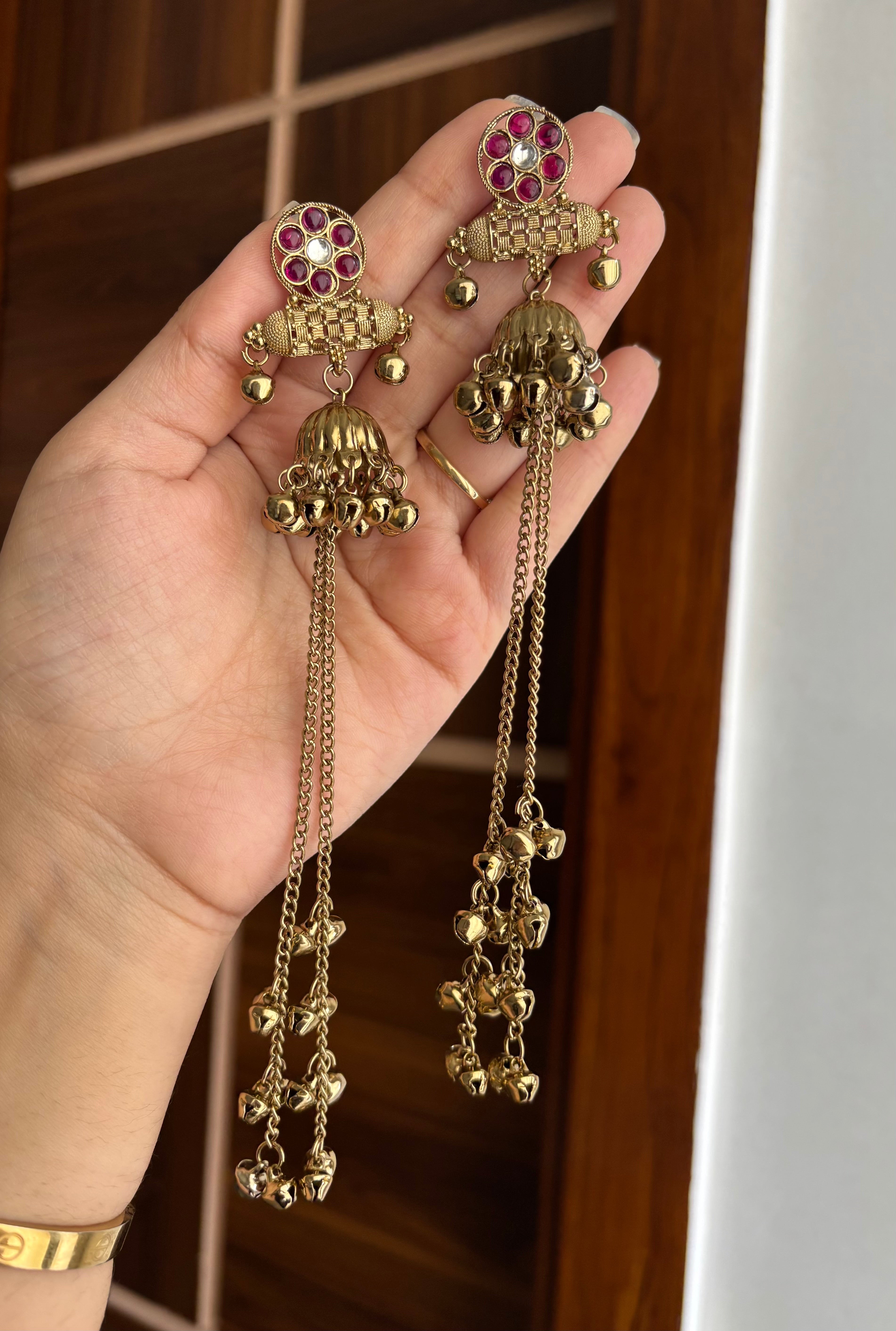 Daisy Kashmiri Jhumkas With Long Layers (Wine)