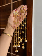 Maroon Flower Long Layer Ghungroo Earrings