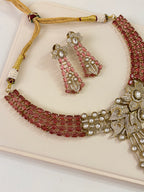Premium Rose Statement Necklace With Earrings (Ruby)