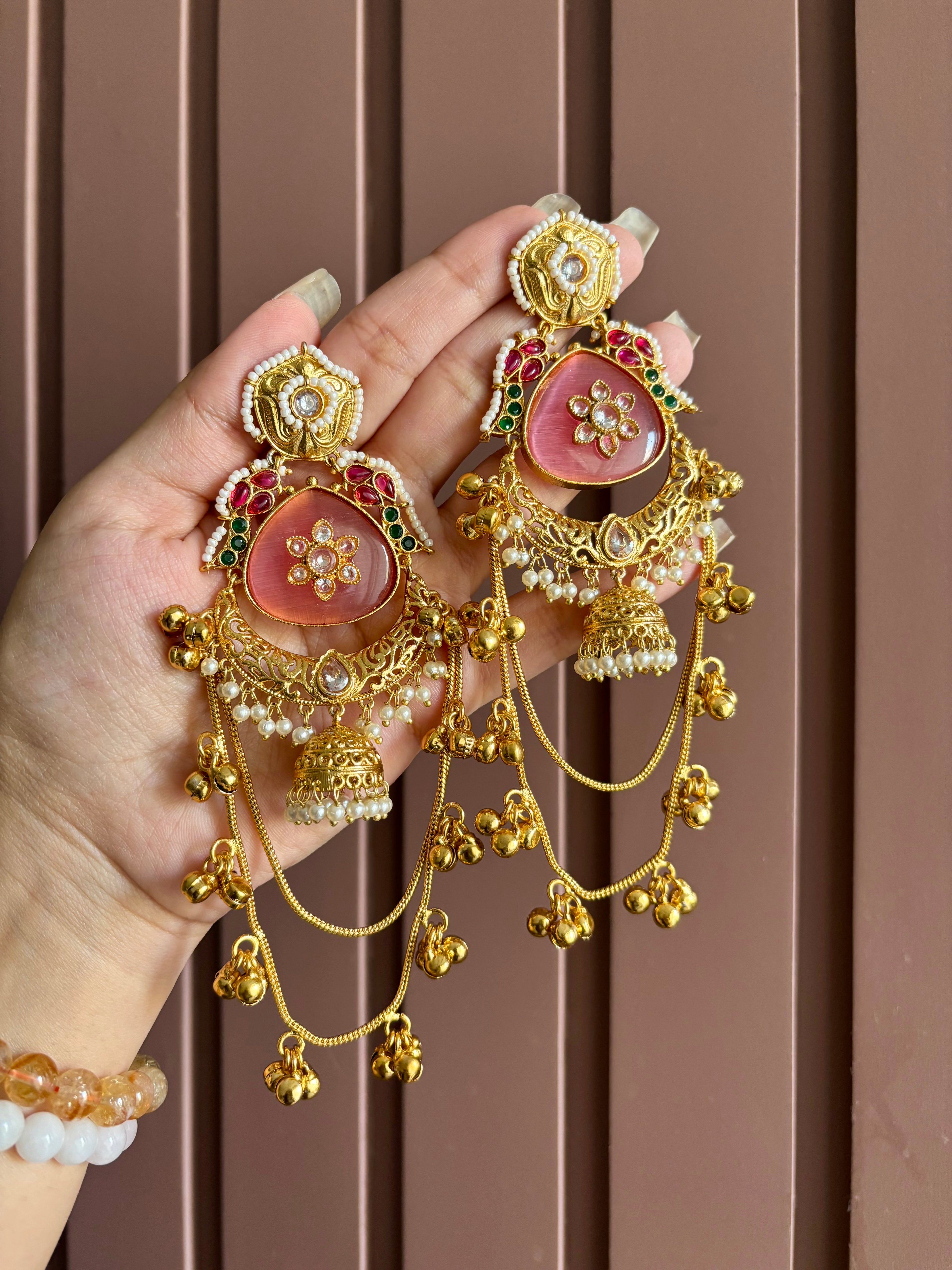 Prachi Kashmiri Earrings ( Pink )