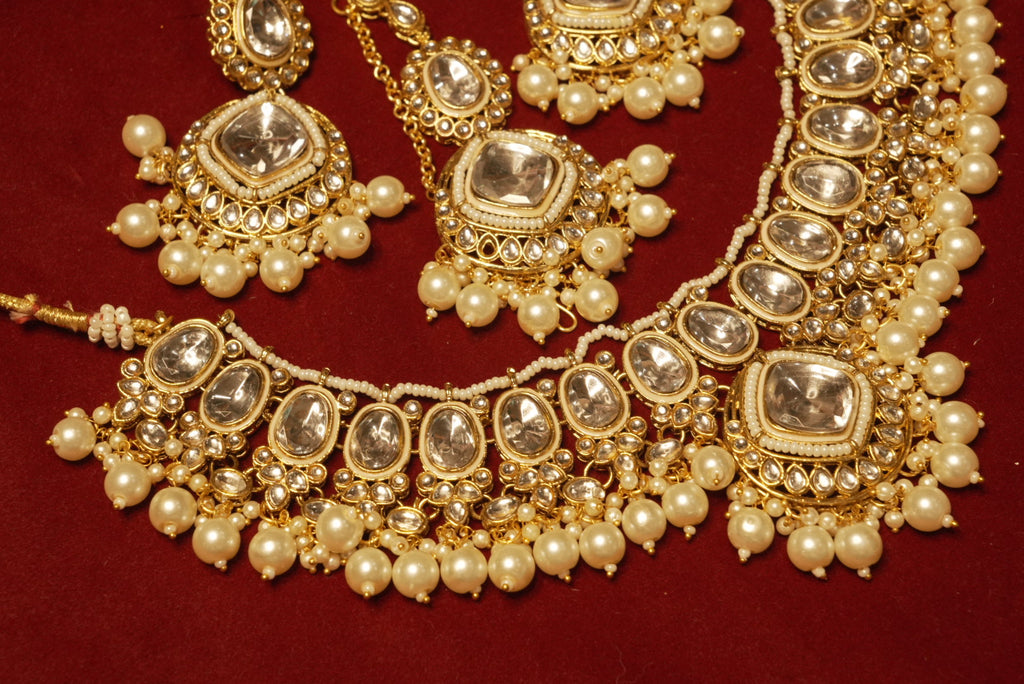 The Ivory Kundan Dupe Necklace With Mang Tikka & Earrings