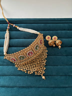 Premium Gold Look Like Heavy Look Choker Set With Jhumkas Design-2