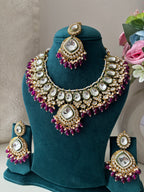 Kundan Necklace With Mang Tikka & Earrings (Purple)