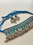 Blue Meena Work Premium Quality Heavy Look Choker Set With Earrings