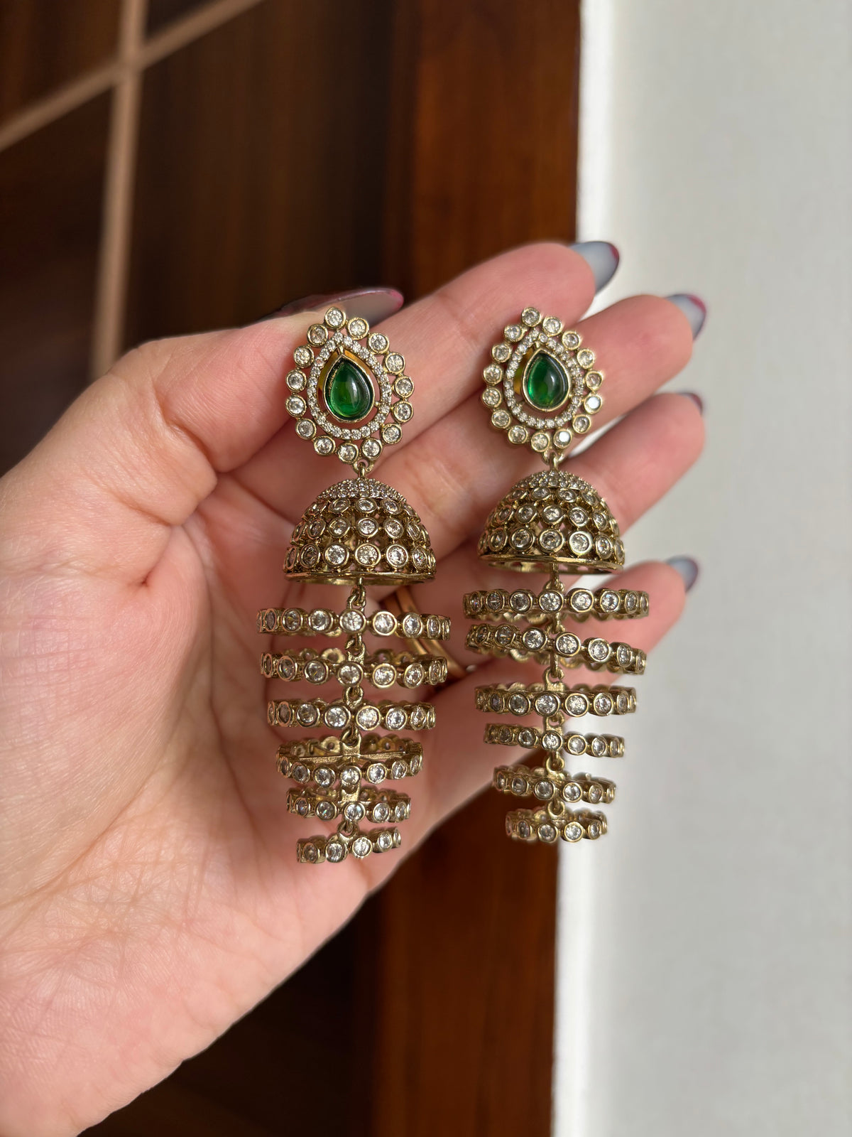 Premium Moissanite Layering Jhumkas (Green)