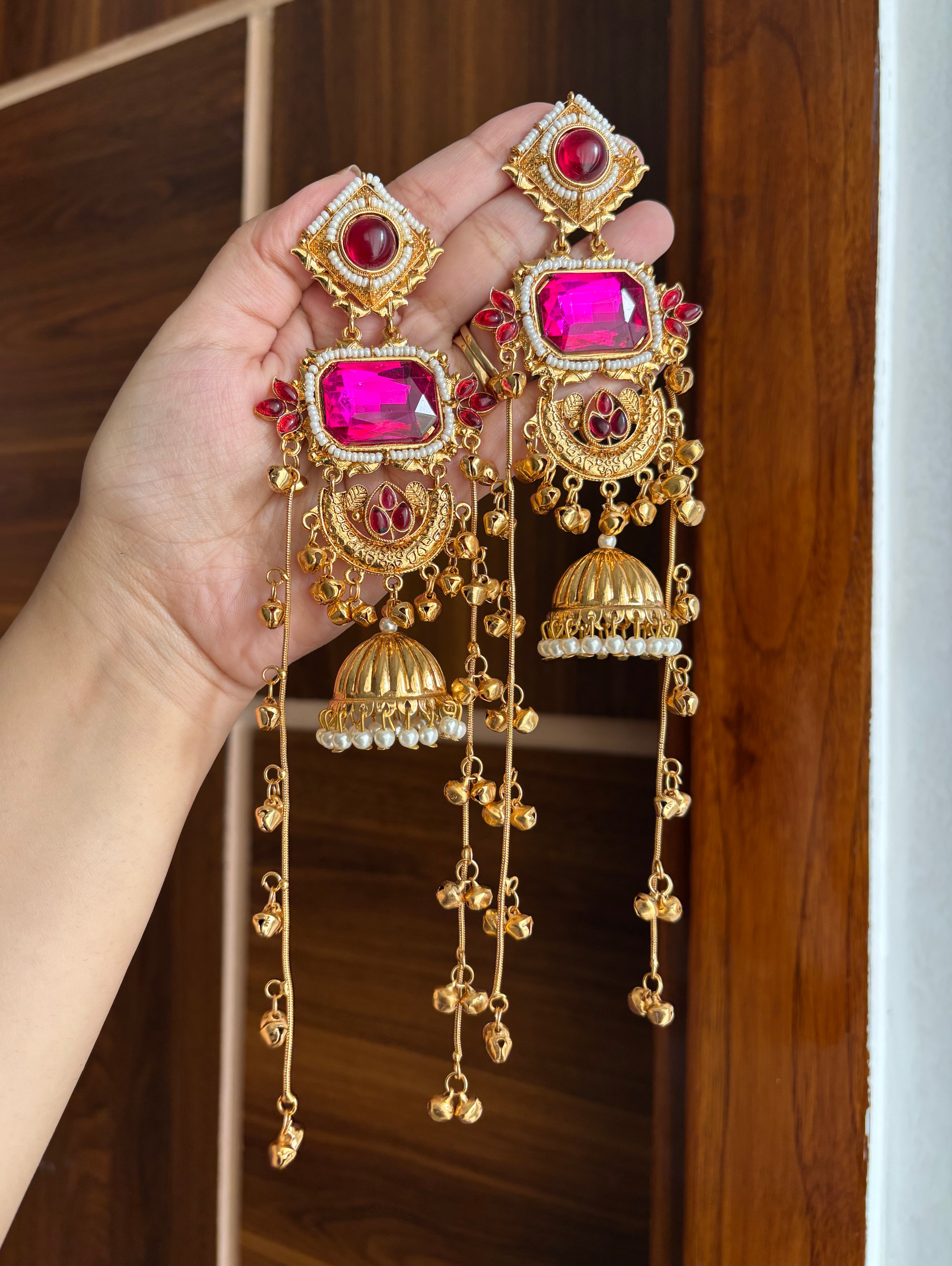 Prajakta Kashmiri Long Earrings (Pink)