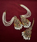 High Quality Designer Jadau Multi Mang Tikka With Earrings In Layers With Side Layers