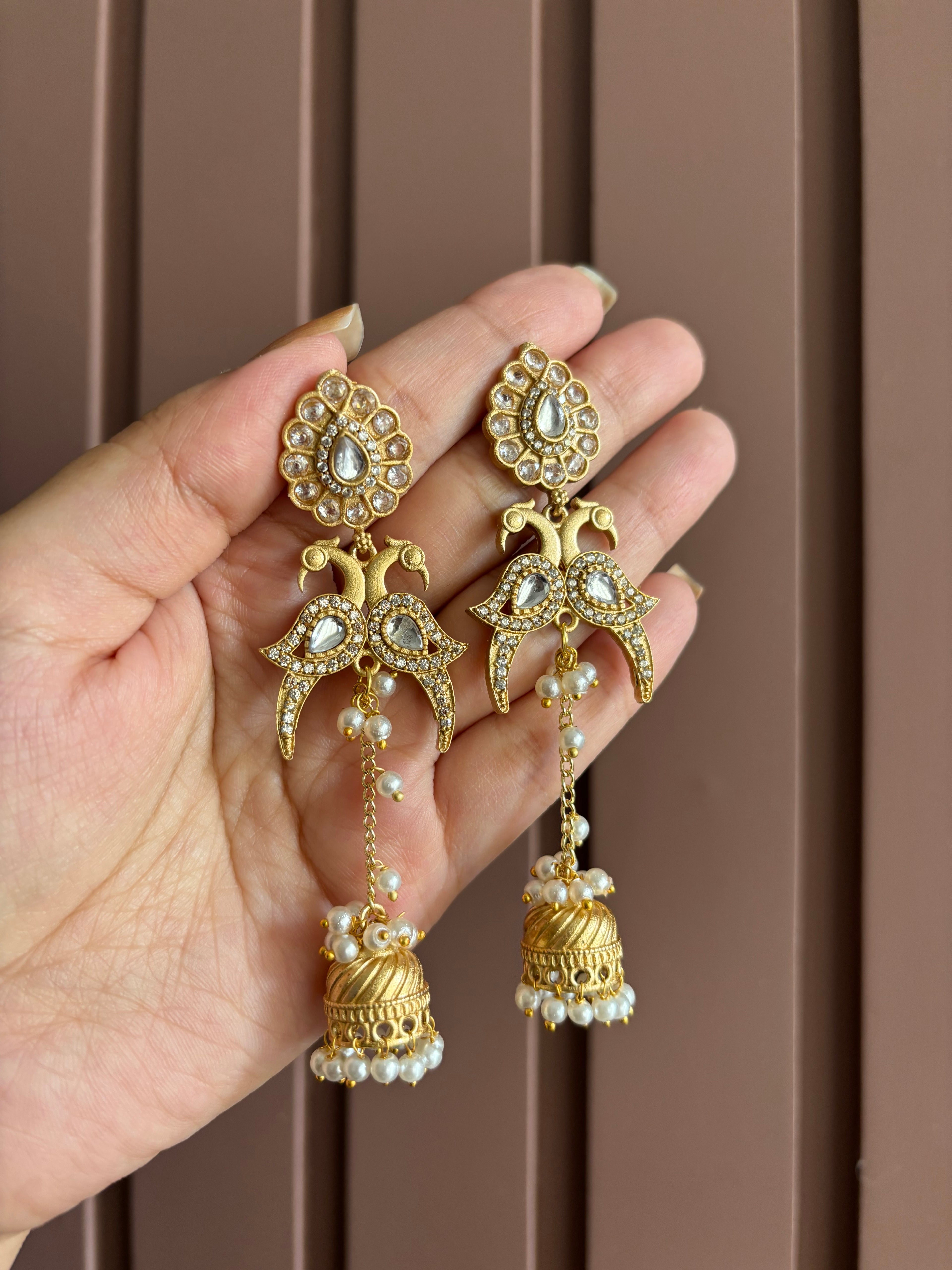 Mohini Brass Designer Earrings In American Diamond Touch (Pearl)