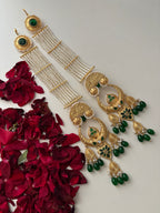 Rubina Brass Long Earrings With Pearls Sahara (Green)